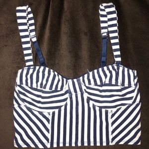 Blue & White Striped Cropped Tank Top